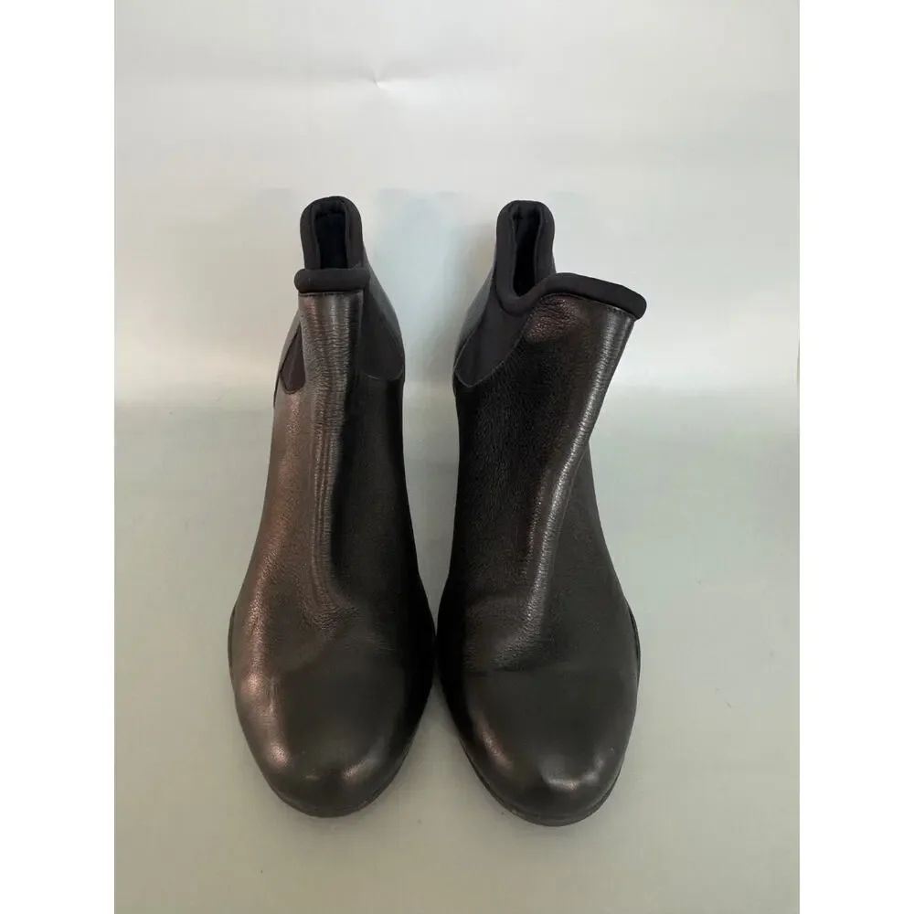 Womens Clarks Artisan Boots Size 12 Black Leather Ankle Boot with Block Heel (B)